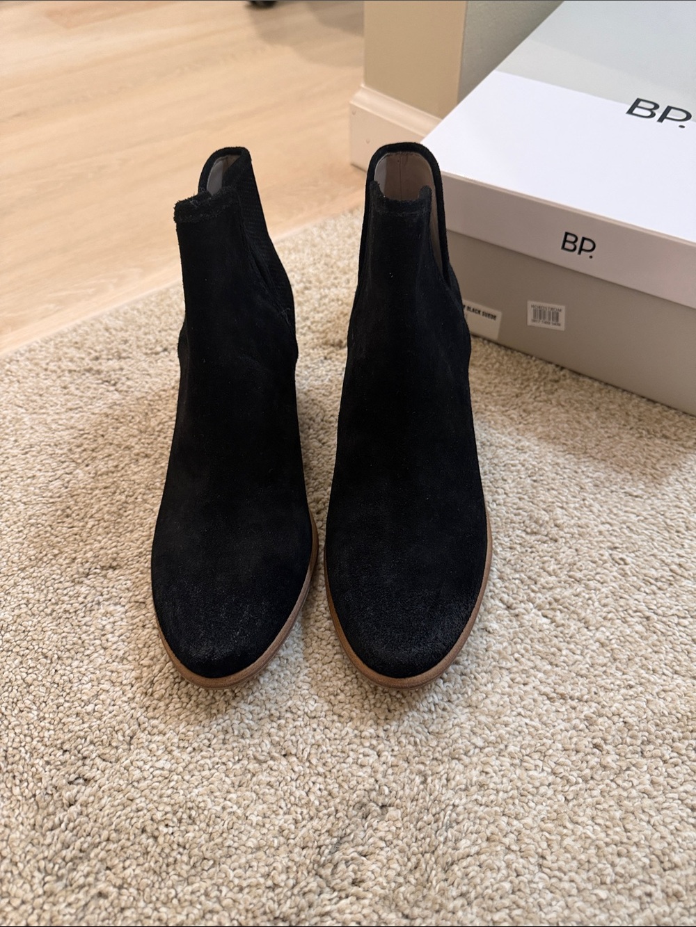 bp Black Suede Chelsea Ankle Boots with Tan Sole
